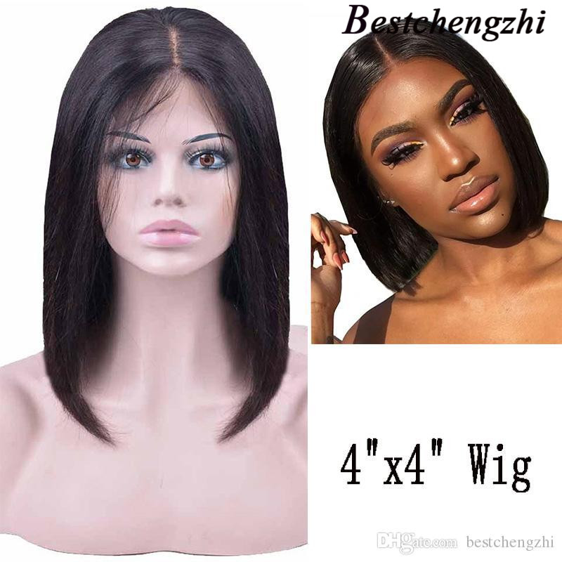 

Lace Front Human Hair Wigs 4X4 Closure Lace Wig Brazilian Straight Lace Front Wigs Pre Pluked With Baby Hair 150% densty, Natural black