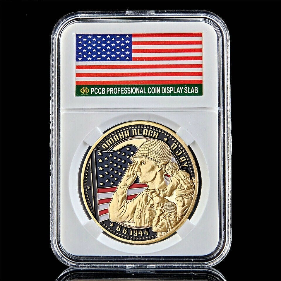 Military Challenge Coin Craft 1944.6.6 D.Day US 4th Infantry Division Of Army Gold Plated Badge W/Pccb Box-image-521866299