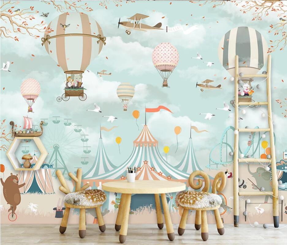 

AINYOOUSEM Beautiful cartoon hot air balloon background wall papier peint papel de parede wallpaper 3d wallpaper stickers, As pic