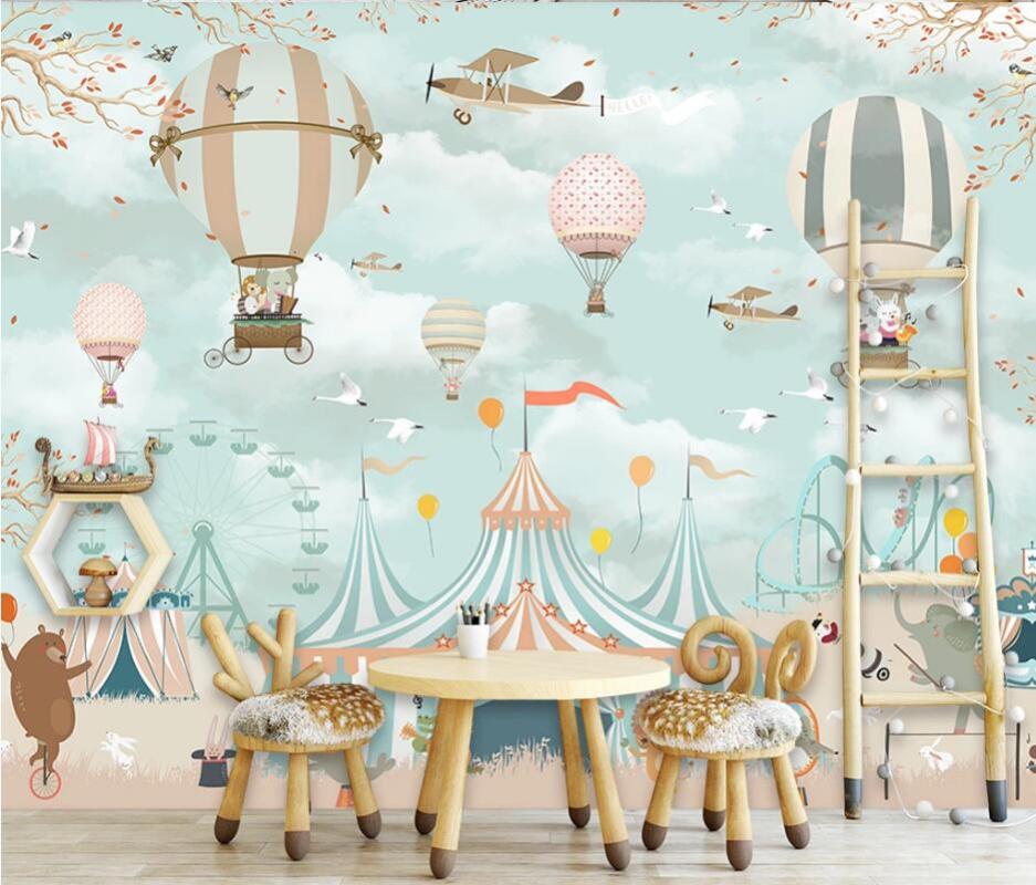 

AINYOOUSEM Beautiful cartoon hot air balloon background wall papier peint papel de parede wallpaper 3d wallpaper stickers, As pic