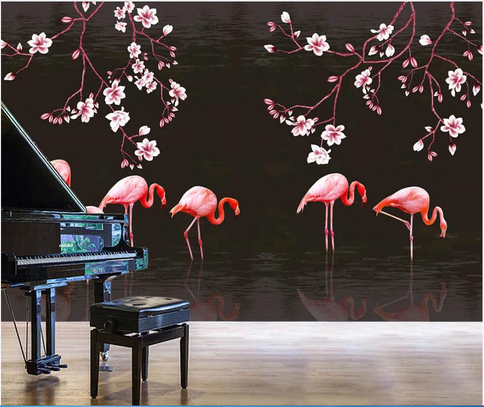 

3d wallpaper custom photo Hand-painted magnolia flower vine flamingo background home decor living room wall murals wallpaper for walls 3 d, Non-woven wallpaper