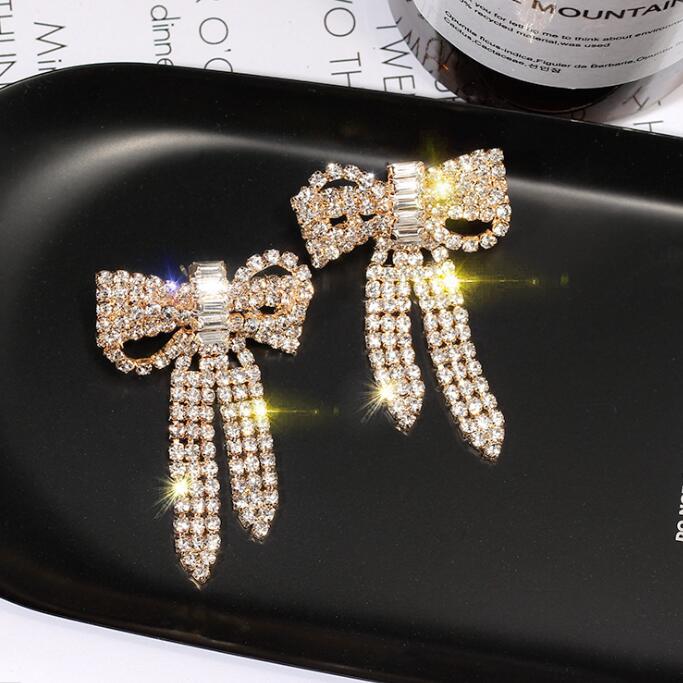 

2020 New Designer Earrings with Crystal Silver Gold Bow Sweet Girl Stud Earrings CZ Diamond S925 Silver Needel Jewelry