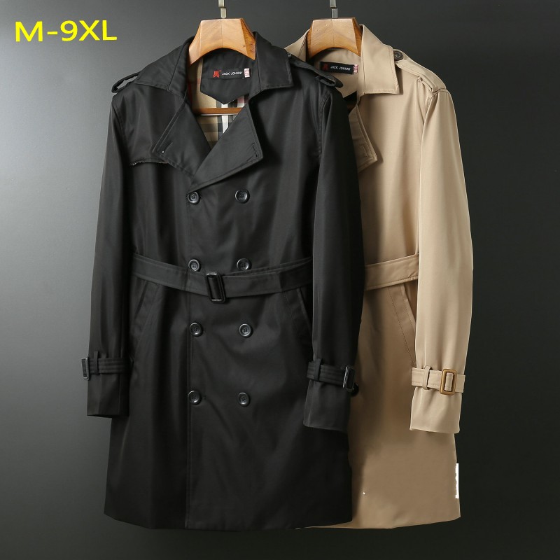 

9xl 8xl men velvet Trench turn-down collar loose Winter autumn plus size -6xl double breasted X-long jacket with Sashes coats, Thin in black