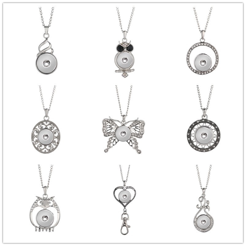 

Fashion charm 10pcs/lot Snap button Pendant Necklace diy Jewelry with Stainless steel chain 18mm ginger noosa fit women men gifts