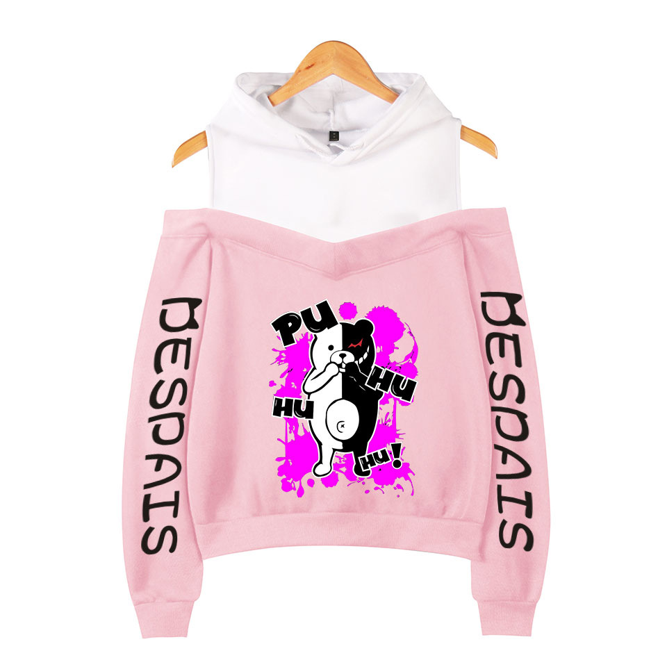 Sweat à capuche pour femmes, Anime Danganronpa Monokuma, sweat-shirt Harajuku, épaules dénudées, manches longues, pull à capuche, Costume de Cosp