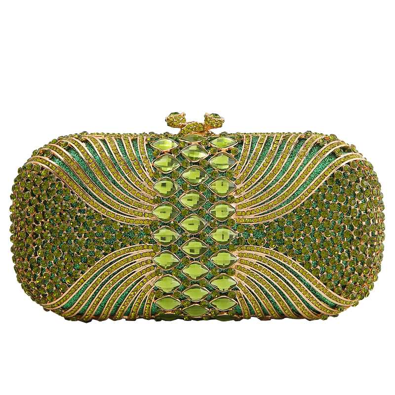 

women Diamond Retro Annual Meeting red Clutch Chain Tote female crystal evening handbag lady's Rhinestones dress green bags, Color same as pictur