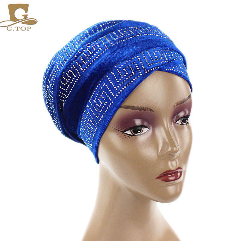 

New fashion women diamante Velvet Turban Long Head Wraps women luxury Hijab HeadScarf head scarf turbante