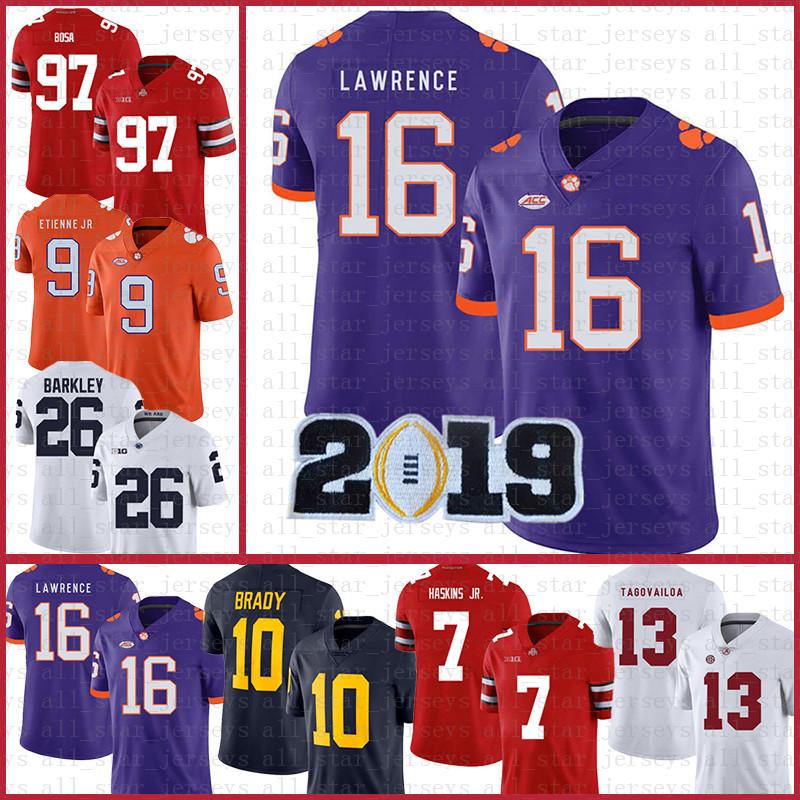 

Clemson Tigers American football Jersey 16 Trevor Lawrence 9 Travis Etienne Jr. sports wears NCAA Jerseys 7 Dwayne Haskins Jr Tom Brady, Black;red