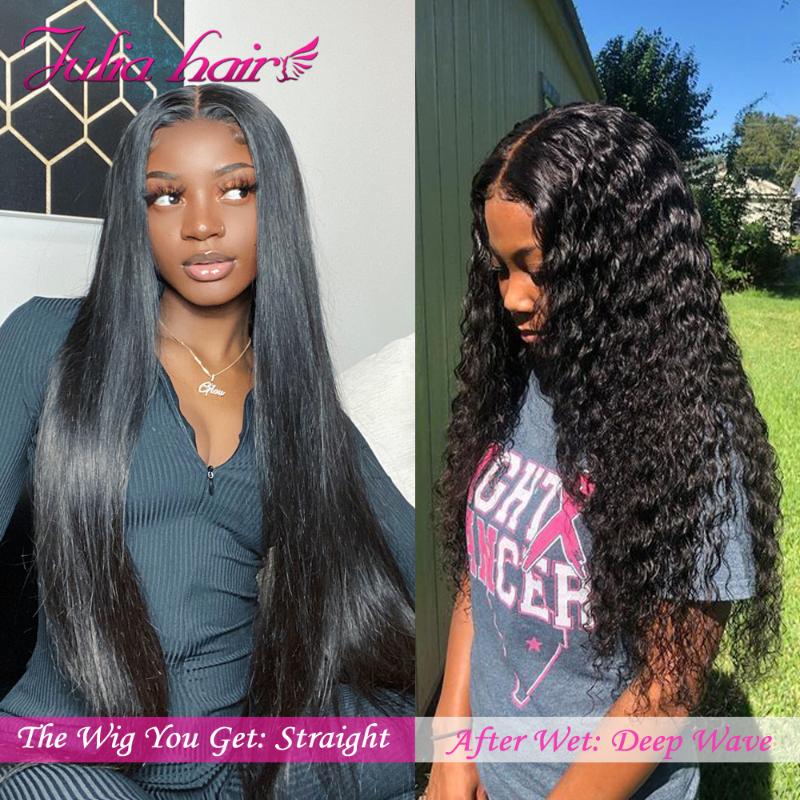 

Magic Peruvian Straight Lace Wig to Deep Wave Lace Front Wig after Wet Julia Remy 13x4 Front Human Hair Wigs Pre-plucked, As pic