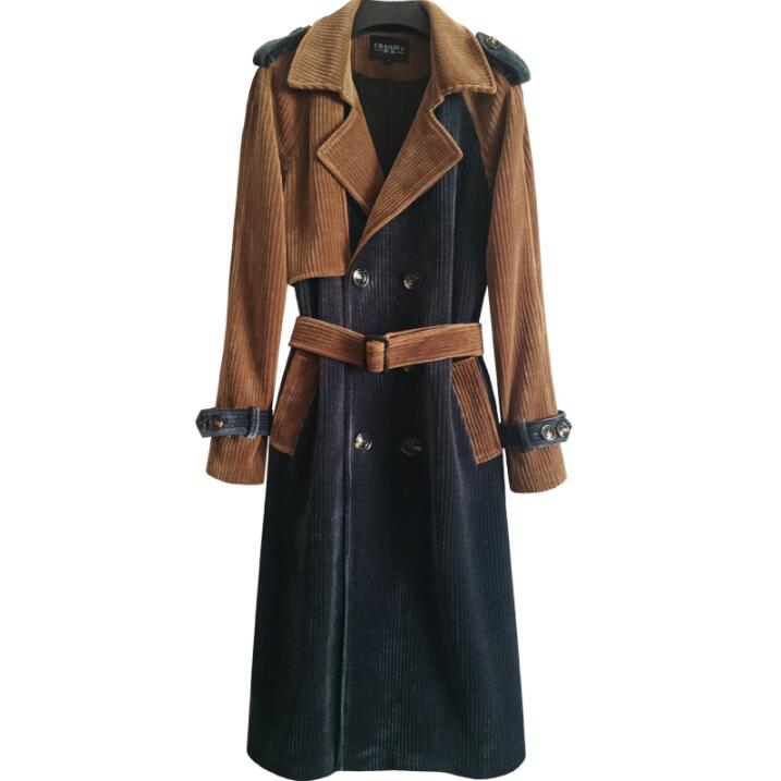 

Mens trench coats man corduroy Colorblock long coat men clothes slim fit overcoat long sleeve 2020 spring autumn new designer, Khaki