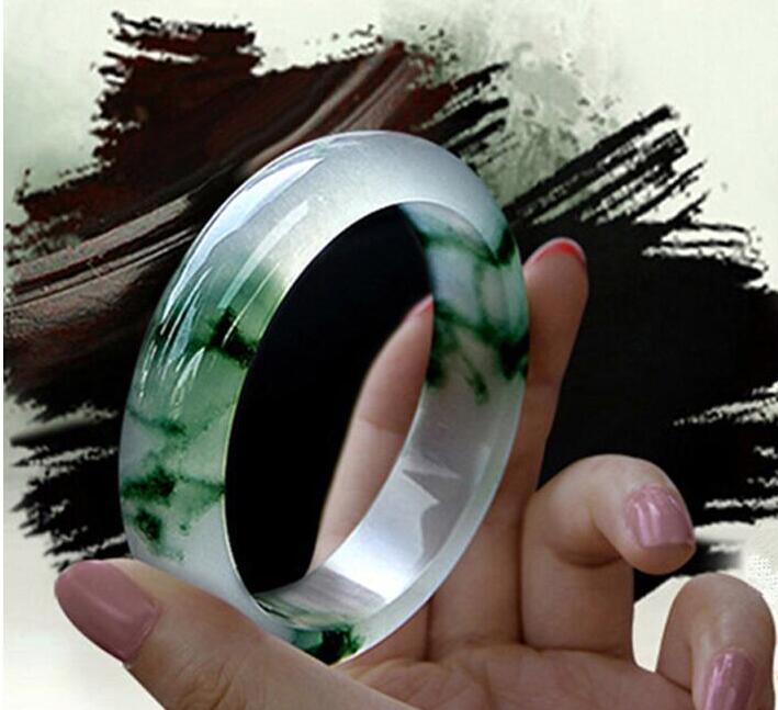 

56-60mm Free shipping1PCSNATURE BEAUTIFUL GREEN WHITE JADE JADEITE BRACELET BANGLE, Black