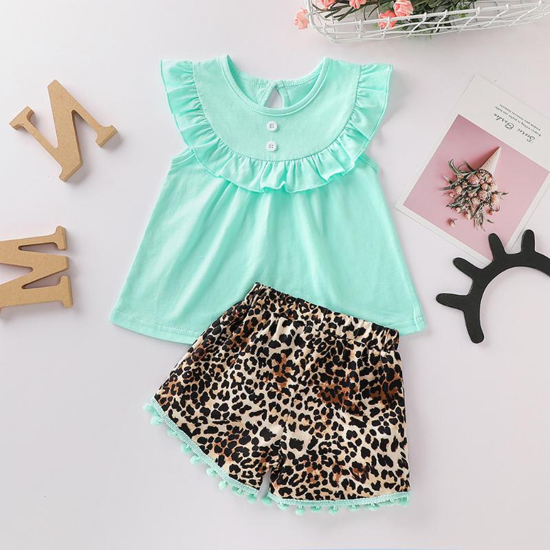 

baby girl clothes Toddler Kids Baby Girls T shirt Dress Tops Leopard Print Shorts Outfits Set newborn girl clothes 2020 hot, Green