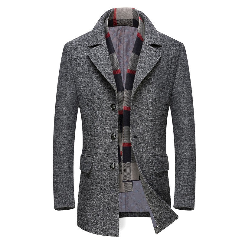 

Brand Men Wool Blends Coats Winter New High Quality Thick Warm Men's Wool Coats Male Luxurious Blends Coat (Scarf, Gray