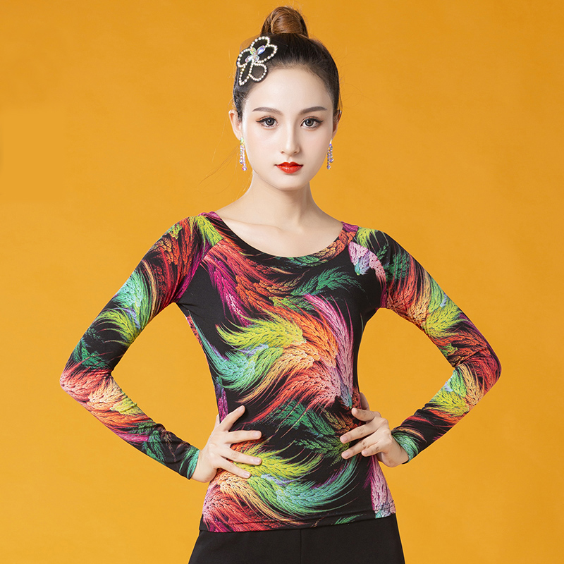

Fashion Flower print Modern Long-sleeve Sexy Latin dance top for women/female ,Ballroom Tango Costume performance wears YT1004