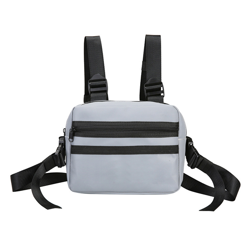 

Hot Selling Rainbow Reflective Chest Bag Multifunctional Vest Style Men Women Chest Bag, Silver grey