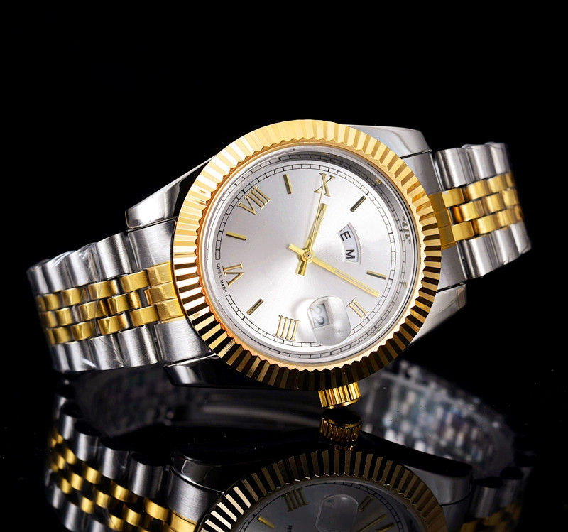 

Tooth ring 40mm day date luxury watches new luxury fashion brand men and women date new steel clock quartz watches for men