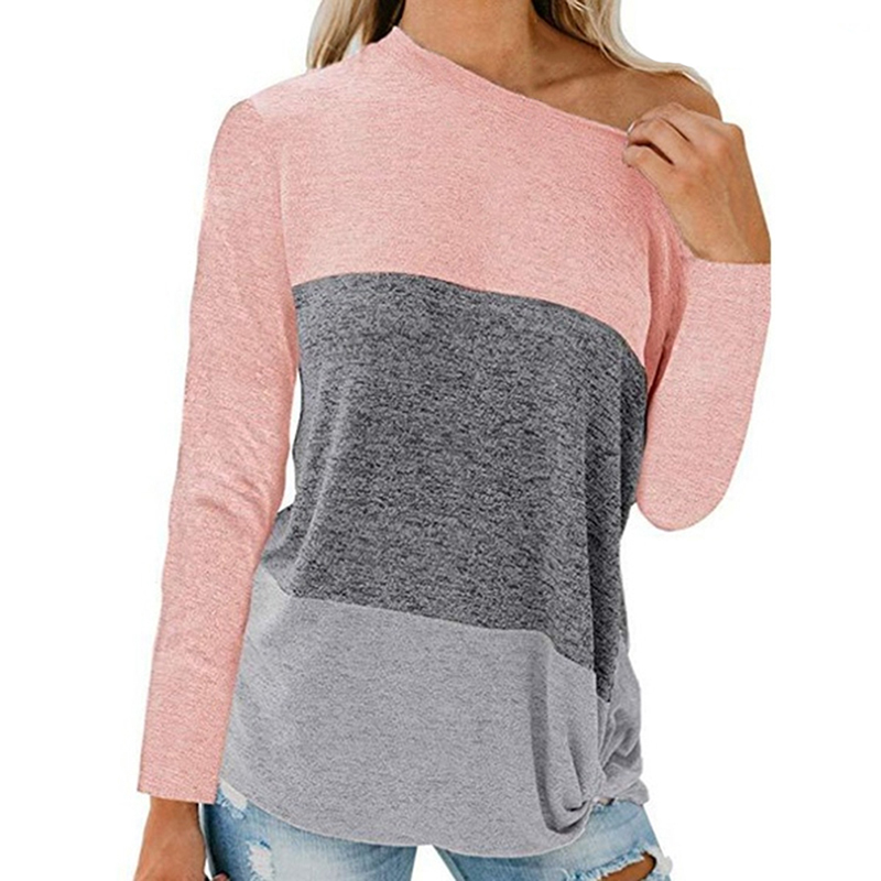 

Patchwork T Shirt Women Long Sleeve O Neck Loose Tshirt 2020 Autumn Women Tee Shirt Tops Camisetas Mujer, Pink gray