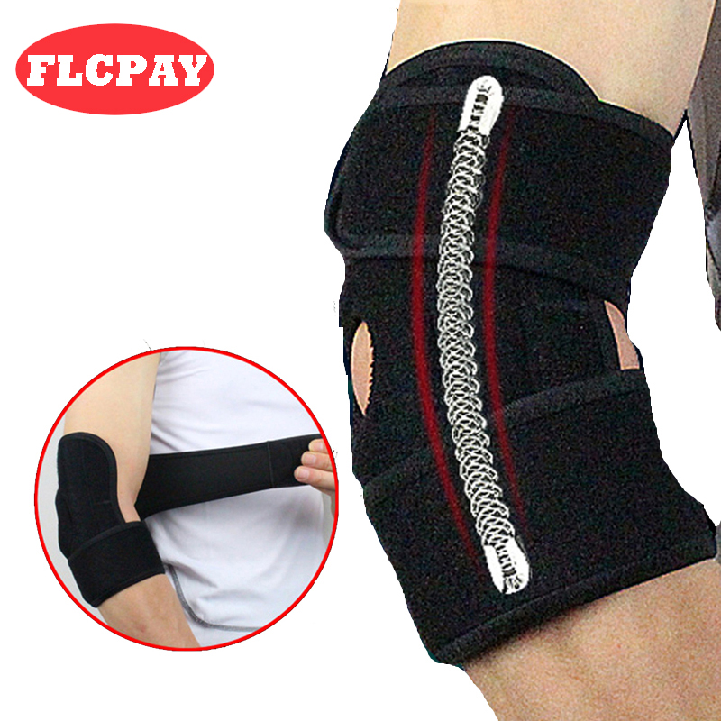 

New 1 PCS Spring Support Free Adjustable Elbow Pads Protector Joint Brace For Basketball Gym Weightlifting Tennis Sports Safety, Black