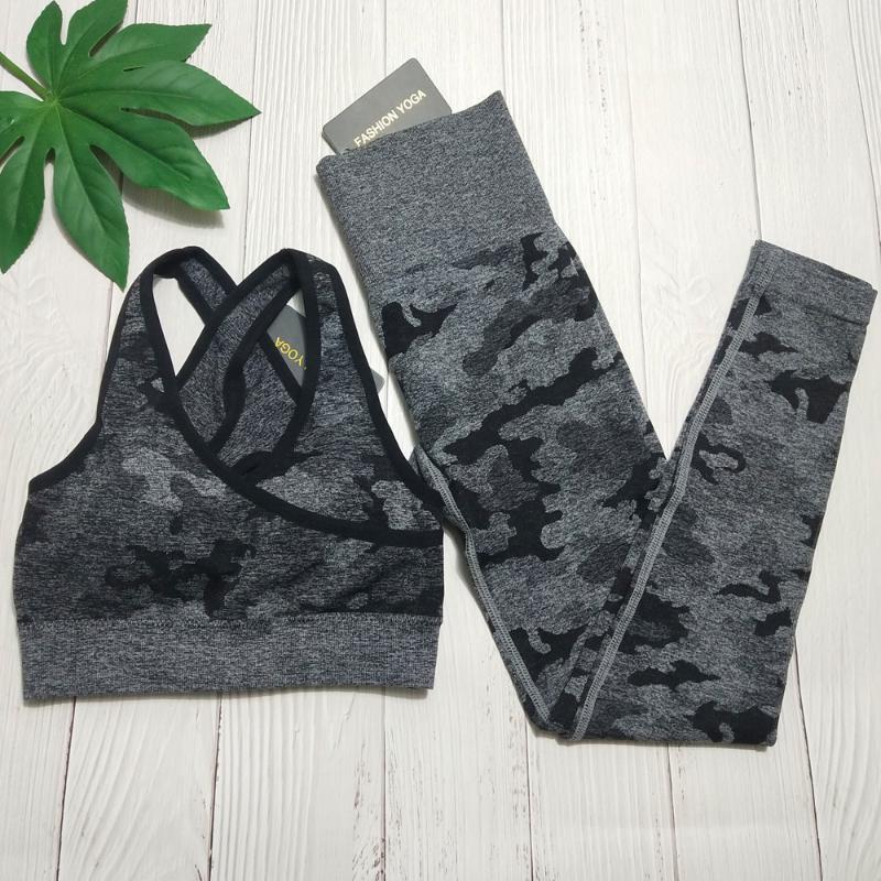 

Camo Seamless Yoga Set Workout Sports Wear for Women Fitness Clothing Yoga Leggings+Sport Bra+Sleeve Crop Top Gym Outfit Women, 1pcs black bra