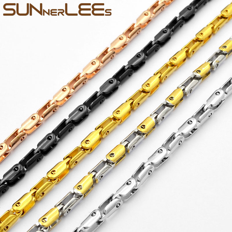 

SUNNERLEES Fashion Jewelry Stainless Steel Necklace 4mm Geometric Link Chain Gold Color For Men Women SC95 N
