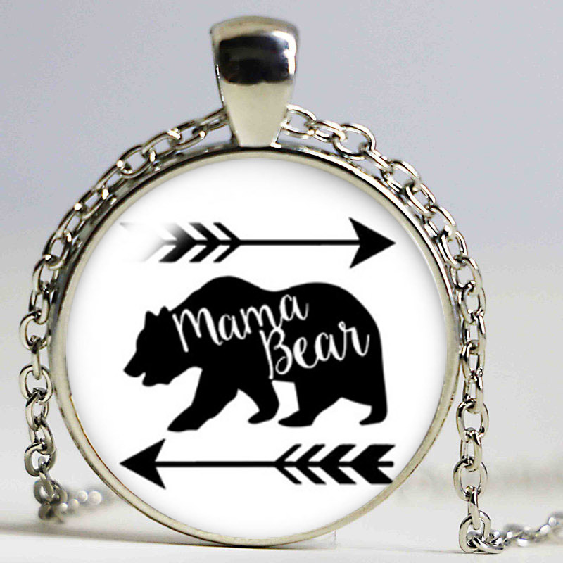 

Love Mama Bear Photo SilverBronze Pendant Necklace 25mm Glass Cabochon Woman Girls Jewelry Birthday