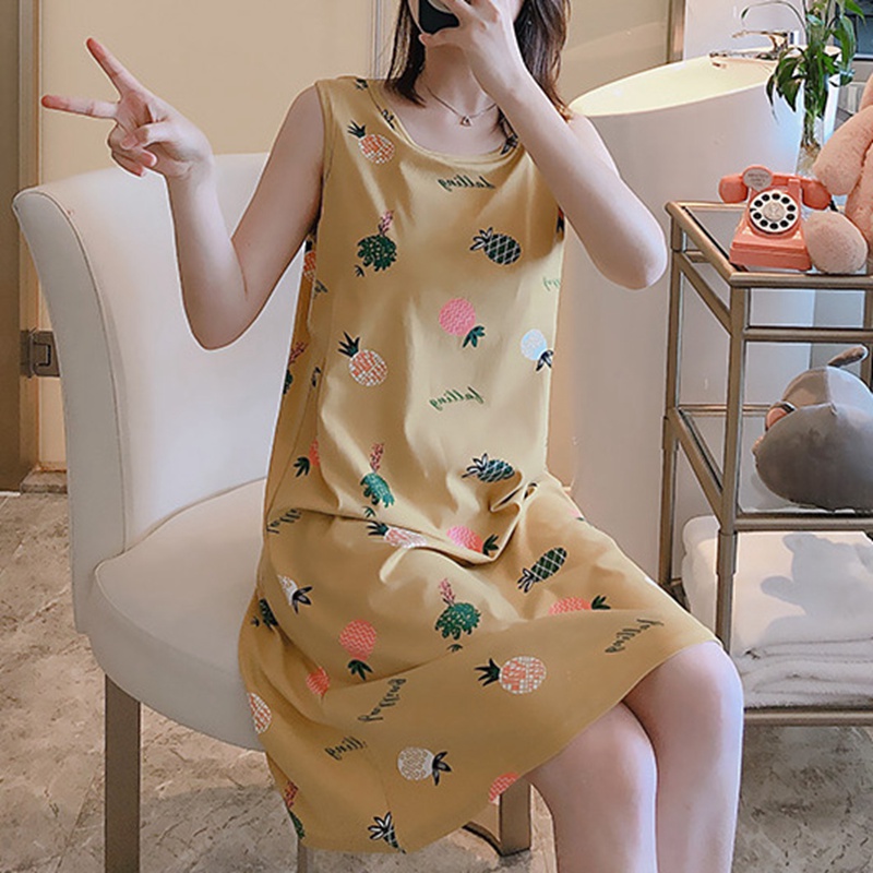 

Women Summer Korean Style Sweet Lovely Nightgowns Cute Ladies Oversized Sleeveless Causal Sleepwear