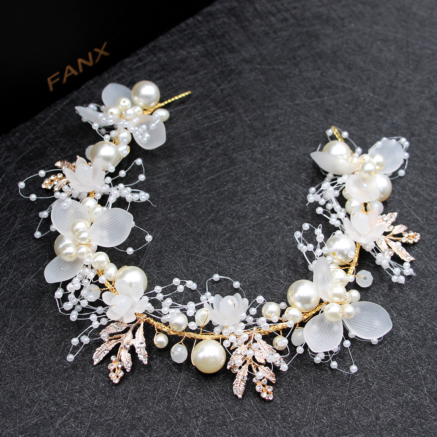 

Rippling Wheat Bride Hair Band Pearl Flower Hair Band Manual Weave Golden Leaf Headwear Children Headwear
