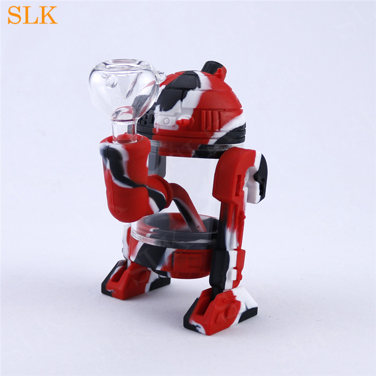 

Portable Silicone Pipe Glass Bowl Silicone Bubbler Mini Robot shape Smoking pipe Tobacco Herb Pipes Colorful Water bong