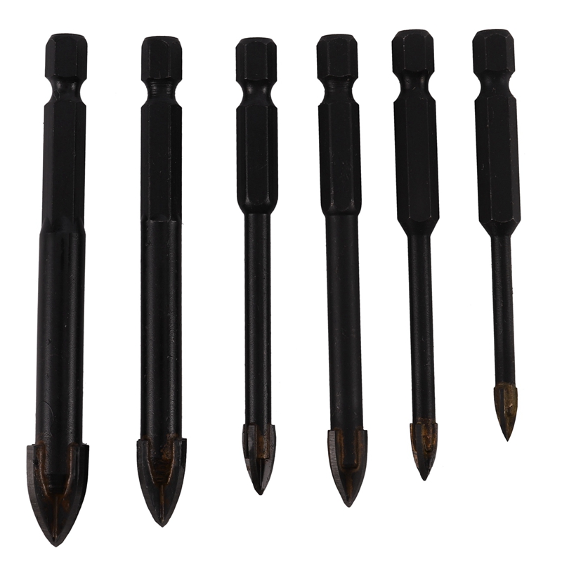 

New 6Pcs/Set Drill Bits Carbide Alloy Titanium Plated Triple-cornered Glass Drill Tungsten Steel Tile Power Hand Tools Set