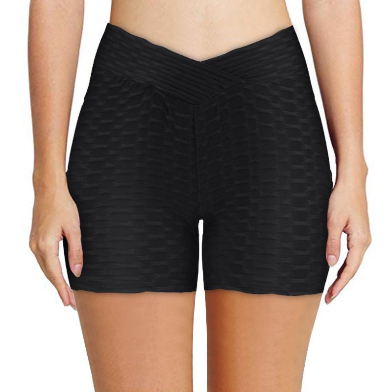 

Fashion Women High Waist Wrinkles Casual Yoga Shorts Pocket Hip Lifting Body Shaping Running Exercise Gym Yoga Short Pants Black, Beige
