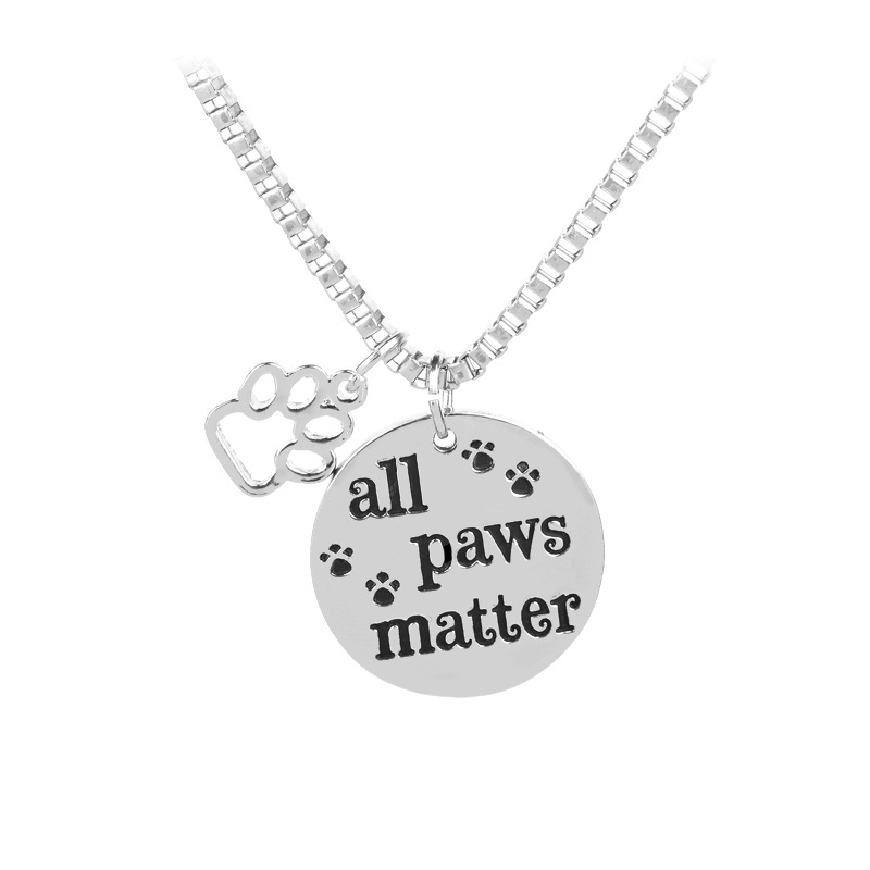 

New Engarved " All Paws Matter " Dog Claws Paw Footprints Pendant Necklace Dog Tag Charm Jewelry Free shipping, Silver
