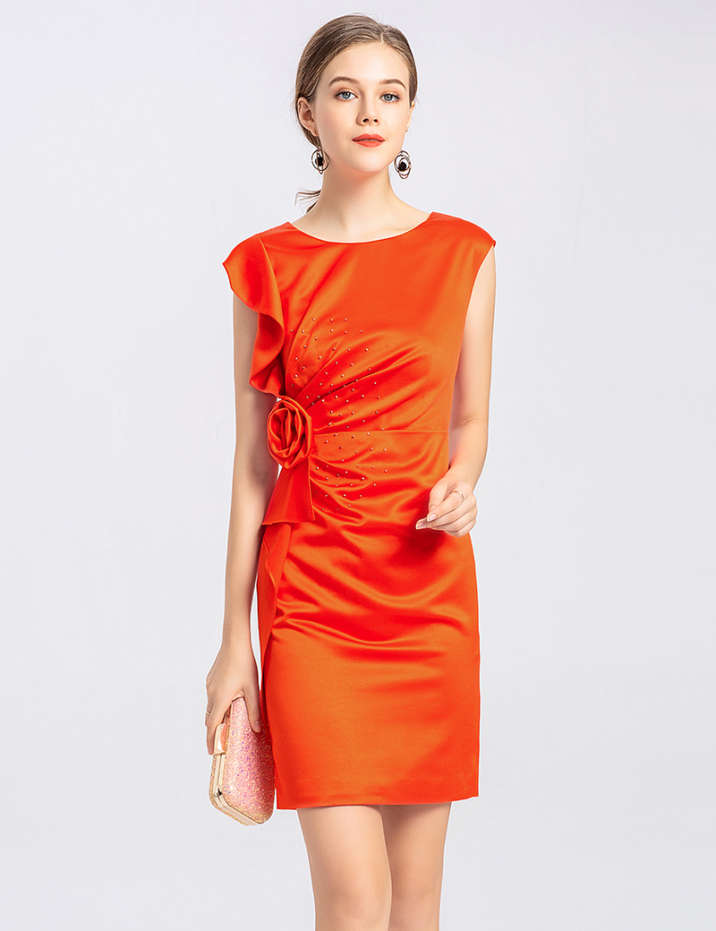 

Beading Women Sheath Dress 3D Flower Mini Party Dresses 01HX9142, Orange