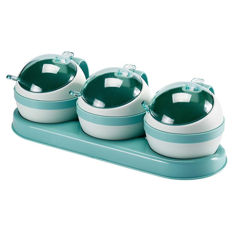 

Household 3-Cell Ball Shape Seasoning Jars With 3 Spoons Kitchen Multifunction Spice Storage Pot Condiment Container