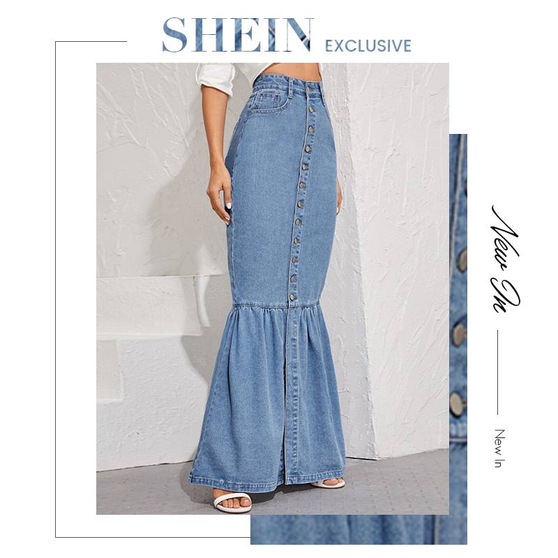 Acquistare Partito A Vita Alta Button Shein Blue Front Fishtail Del Denim  Del Bordo Maxi Gonna Autunno Delle Donne Di Tasca Sottile Casuale  Equipaggiata Mermaid Gonne CX200605 Economico | Consegna Veloce E