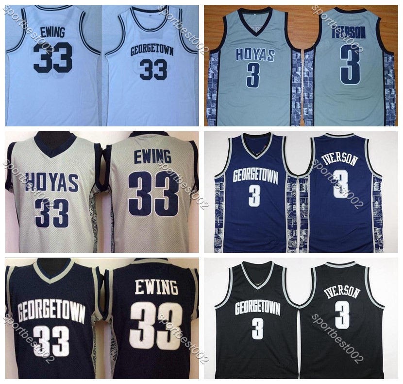 

2020 NCAA Mens Georgetown Hoyas Iverson College Jersey Cheap 3Allen Iverson 33Patrick Ewing University Basketball Shirt Good Stitched Jersey, Like pic