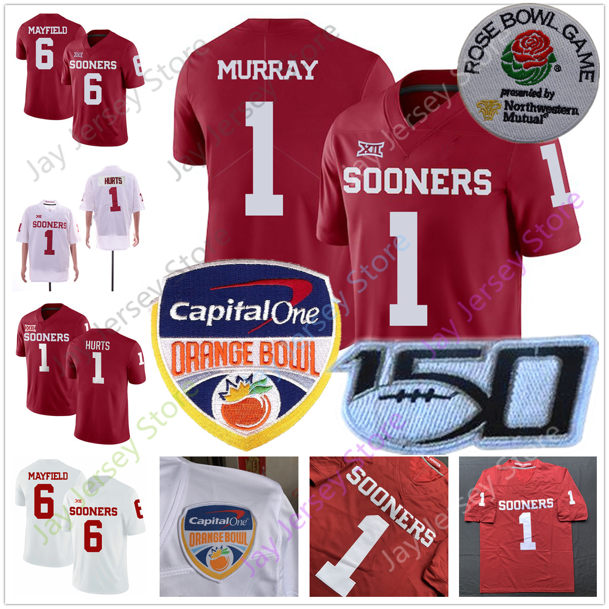 

Custom Oklahoma Sooners Football Jersey Jalen Hurts Tanner Mordecai Trey Sermon Rhamondre Stevenson Kennedy Brooks CeeDee Lamb A.D. Miller, No extra patch