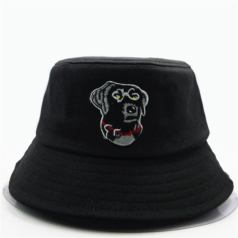 

LDSLYJR Cotton black dog embroidery Bucket Hat Fisherman Hat outdoor travel hat Sun Cap Hats for men and Women 273