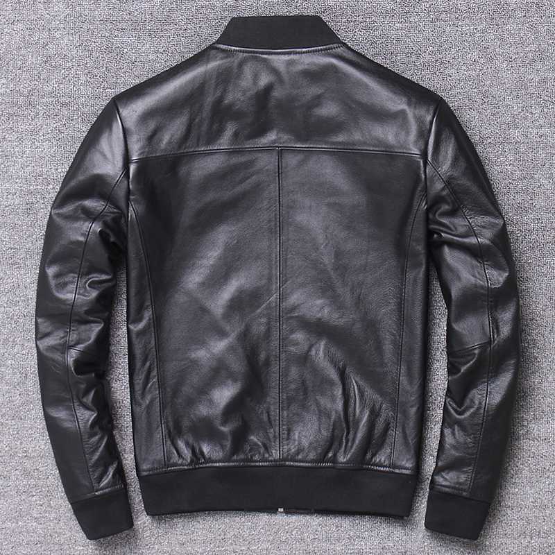 

Cowhide Men 2020 Genuine Bomber Jacket Casual Spring Autumn Cow Leather Coat Chaqueta Cuero Hombre X-462NP KJ5409, Black