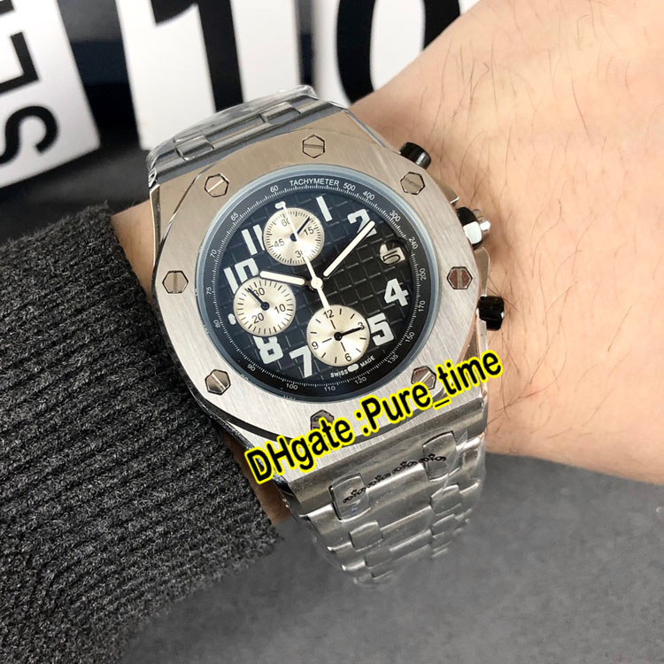 

New Royal 26170TI.OO.1000TI.04 Black Texture Dial White Subdial Miyota Quartz Chronograph Mens Watch SS Steel Bracelet Watches Pure_time, Custom waterproof service