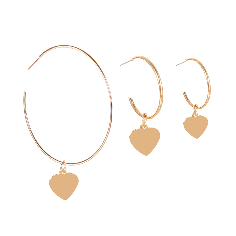 

3 Pcs/set Punk Peach Heart Big Circle Gold Stud Earrings Set Women Fashion Party Wedding Jewelry Accessories, Golden;silver