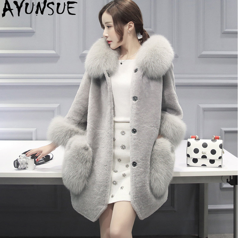 

AYUNSUE Winter Faux Fur Coat Women Korean Long Fluffy Fake Fur Jacket Fashion Shaggy Womens Jackets Manteau Femme Hiver KJ890, Red