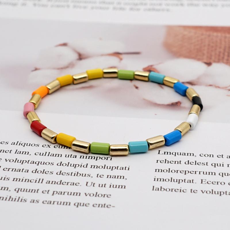 

Fashion Rainbow Porcelain Enamels Bracelet For Women Men Couple's Handmade Zinc Alloy Paint Maintains Color Hand Jewelry Gift