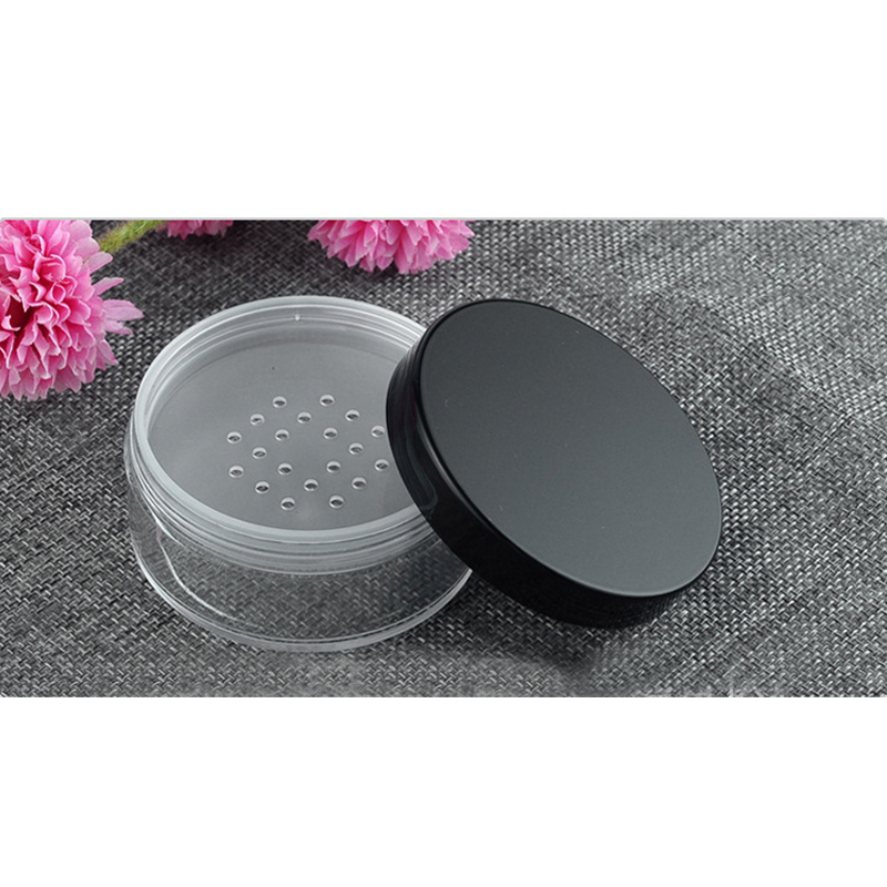 

50g Plastic Empty Loose Pot With Sieve Cosmetic Makeup Jar Container Handheld Portable Sifter with Black Cap