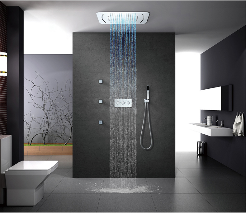 

4 Functions Large Rain Shower Set Colorful LED Shower Head Faucet Set 380x580mm Stainless Steel Rainfall Waterfall Rain Shower Head+ Remote