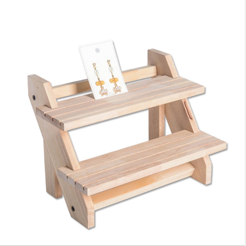 

Jewelry Pouches, Bags Detachable Wood 2 Layer Earrings Display Stand Counter Props Storage Box