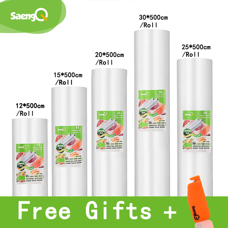 

Saengq Vacuum Bags For Food Vacuum Sealer Food Fresh Long Keeping 12+15+20+25+30cm*500cm 5 Rolls/lot Bags For Vacuum Packer C19041601