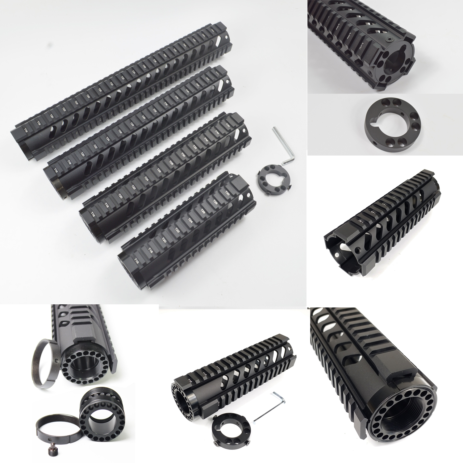 

The New 7/10/12/15" Free Float Quad Handguard Picatinny Rail Mount for. 223/5.56 Spec Quad Rail Handguard with End Cap