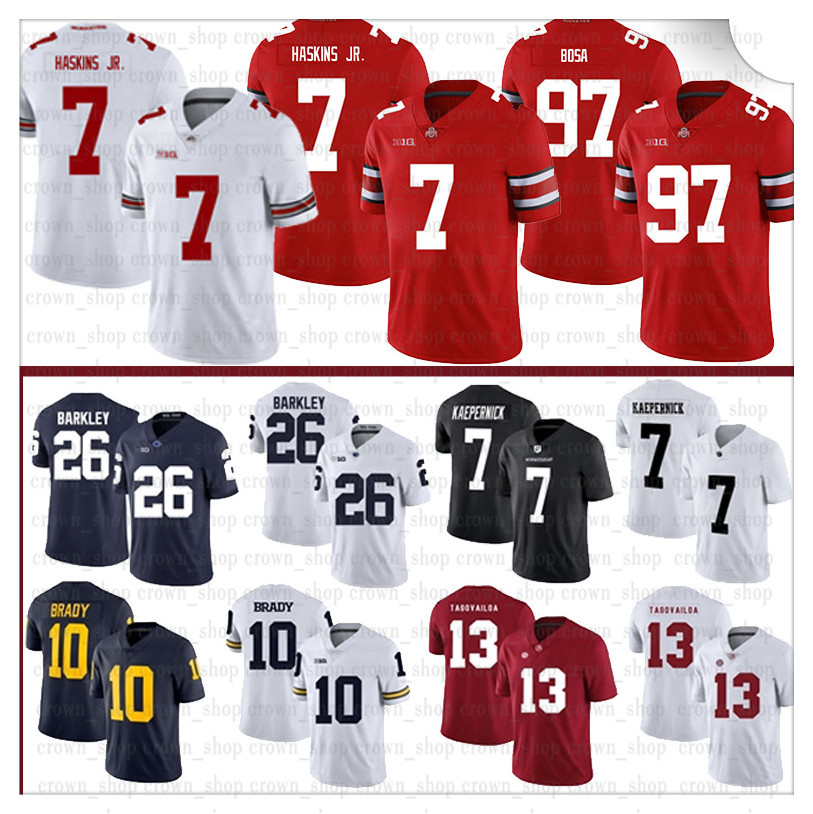 

13 Tua Tagovailoa NCAA 7 Dwayne Haskins Jr Alabama Crimson Tide Jersey Nick Bosa Michigan Tom Brady Ohio State Buckeyes Football Jerseys9, Ncaa-(laohu)