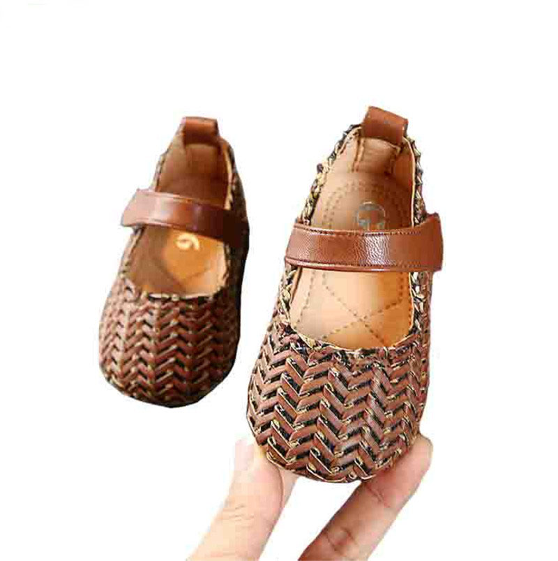 

Spring Autumn Girls Shoes Flowers Single Shoes for Baby Kids Flats Non-slip Toddlers Weaving Hook & Loop Shoes
