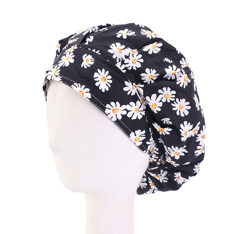 

Cotton Flower Print Hair Care Caps Beanie Adjustable Working Hats Headwear Nurse Fashion Accessories For Women, Blue;gray